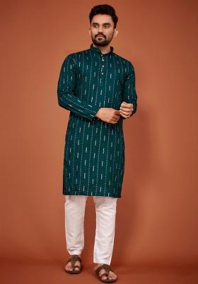 Rama Sequins Work Cotton Kurta With Pyjama For Men