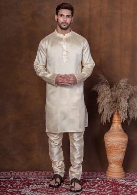 Grey Solid Blended Kurta Churidar Set For Men