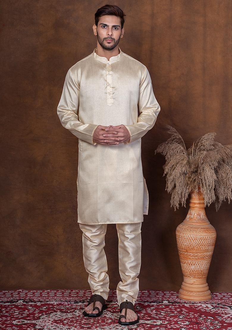 Grey Solid Blended Kurta Churidar Set For Men