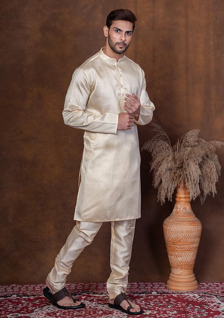 Grey Solid Blended Kurta Churidar Set For Men