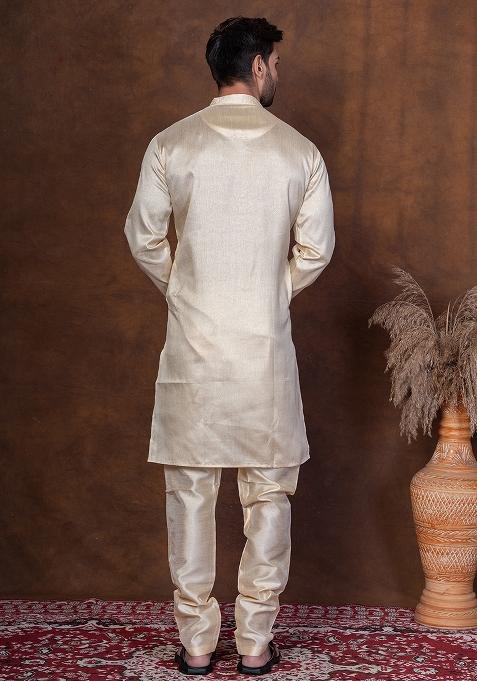Grey Solid Blended Kurta Churidar Set For Men