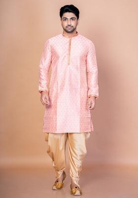 Pink Embroidered Blended Kurta Patiala Set For Men