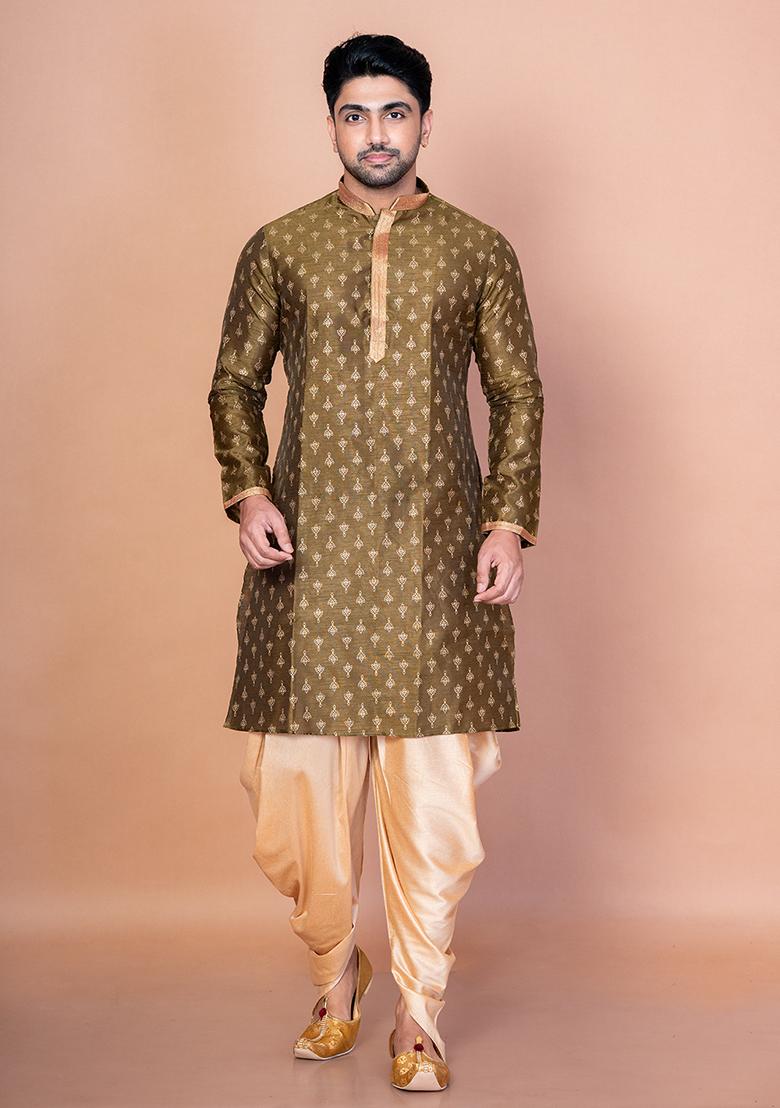 Green Embroidered Blended Kurta Patiala Set For Men