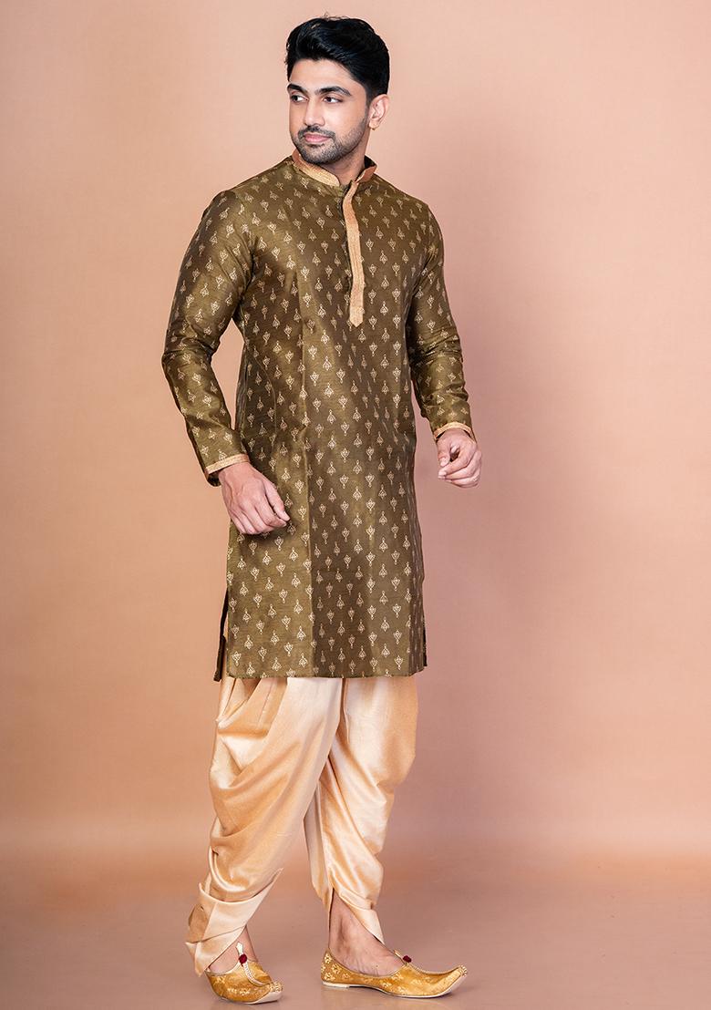 Green Embroidered Blended Kurta Patiala Set For Men