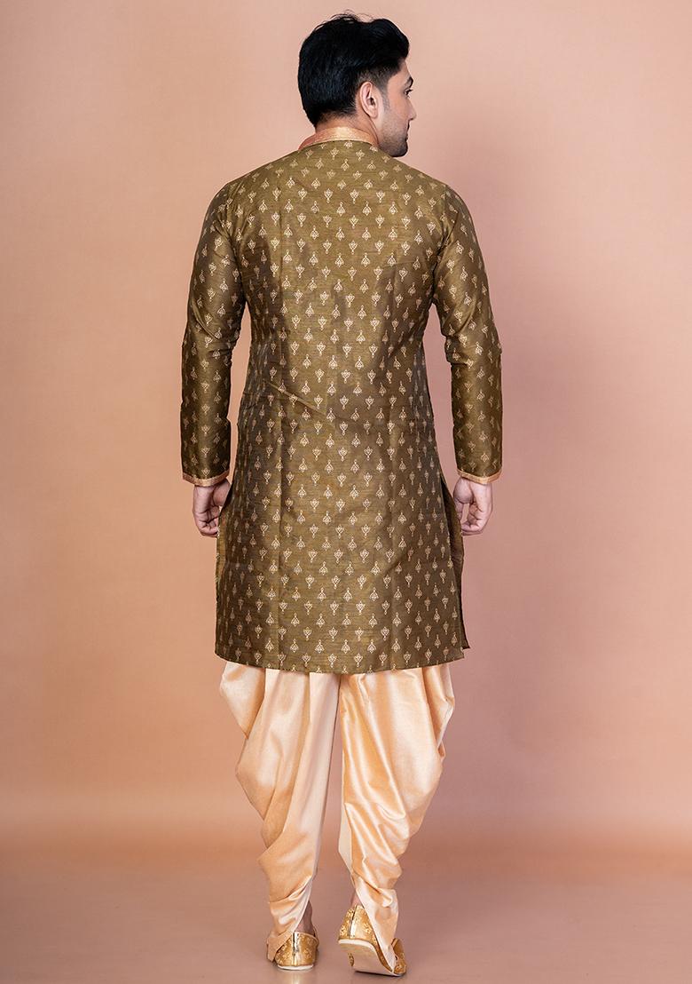 Green Embroidered Blended Kurta Patiala Set For Men