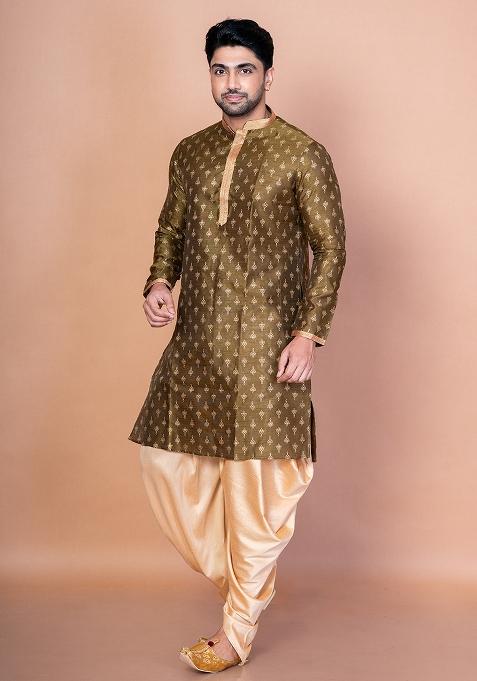 Green Embroidered Blended Kurta Patiala Set For Men