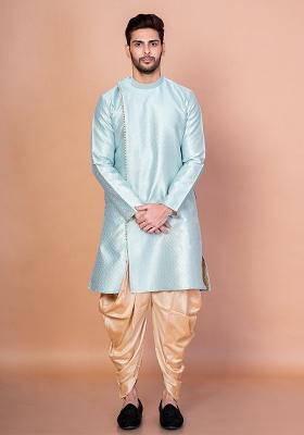 Sku Blue Printed Blended Kurta Patiala Set For Men