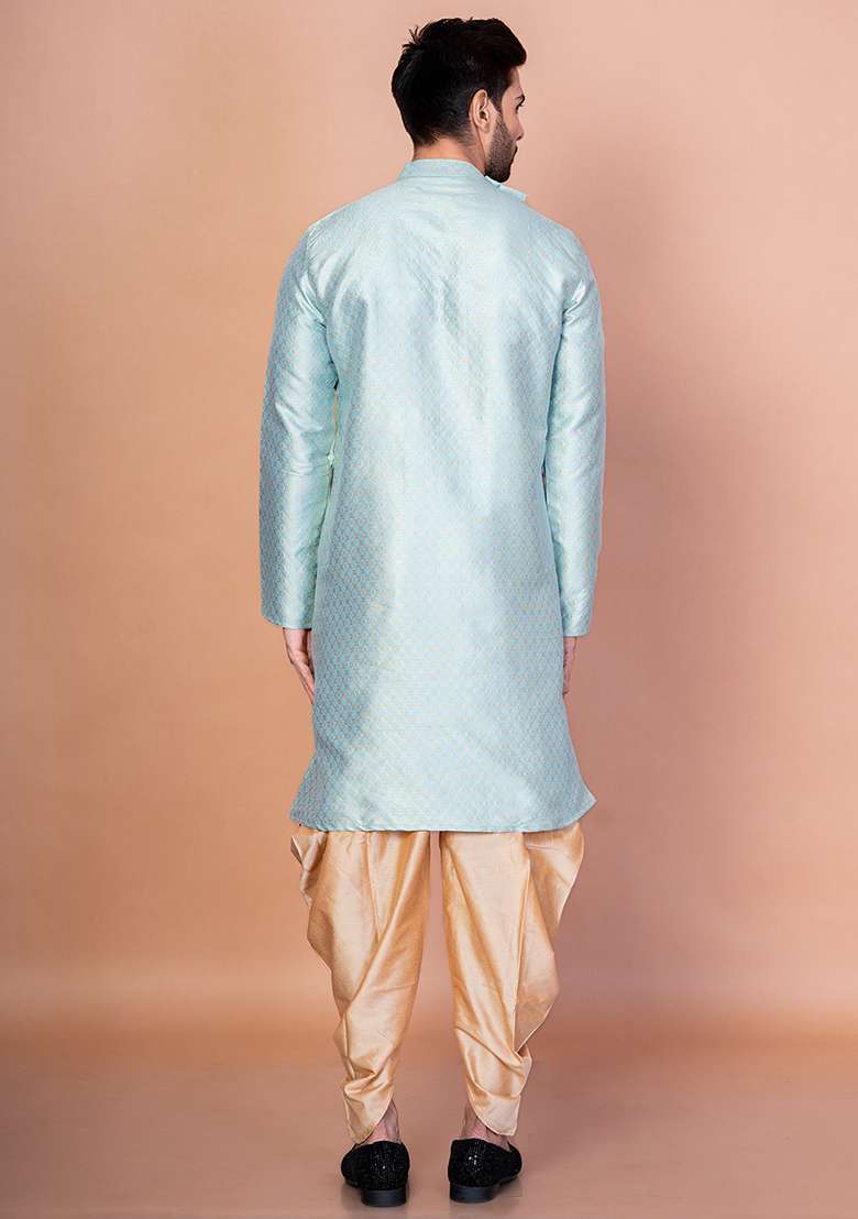 Sku Blue Printed Blended Kurta Patiala Set For Men - Indya