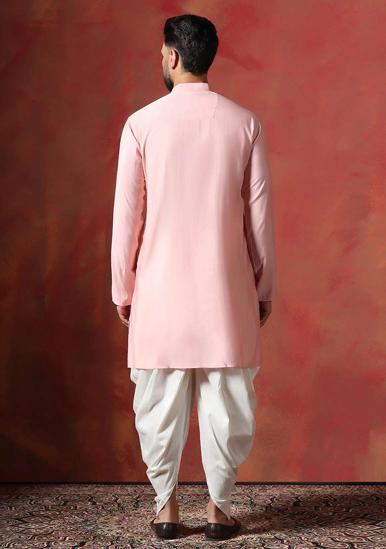 Peach Solid Cotton Kurta For Men - Indya