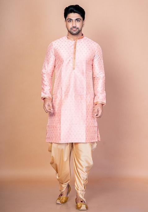 Pink Embroidered Blended Kurta For Men — view on Indya