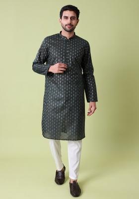 Green Printed Cotton Kurta For Men