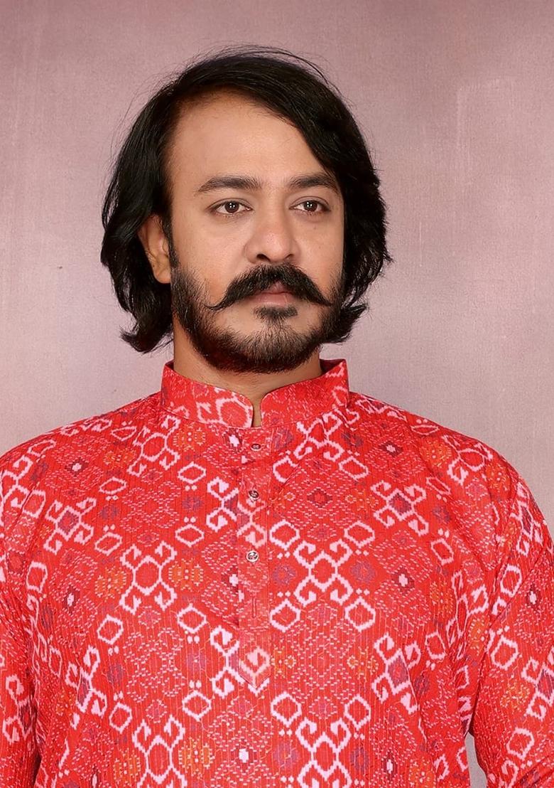 Red Embellished Cotton Kurta Set For Men