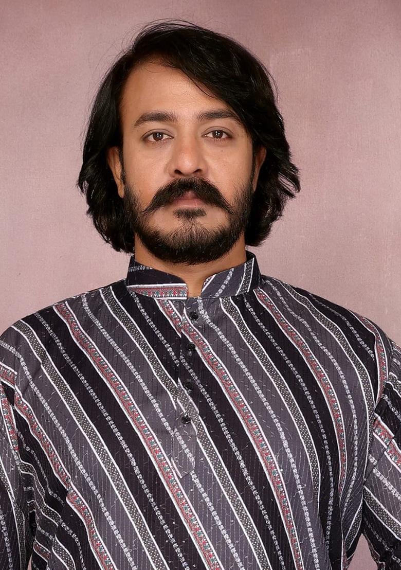 Black Embellished Cotton Kurta Set For Men - Indya