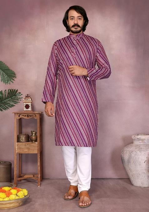 Wine Embellished Cotton Kurta Set For Men