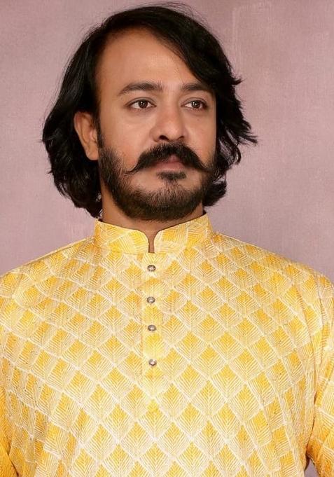 Yellow Embellished Cotton Kurta Set For Men