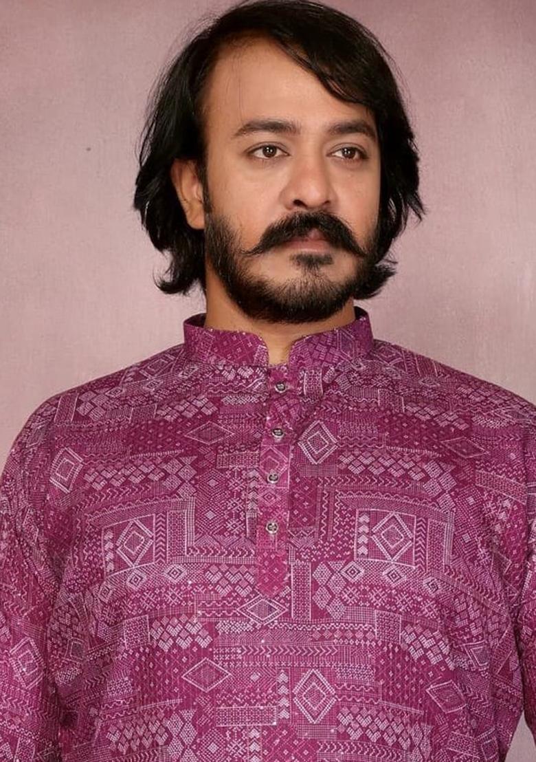 Maroon Embellished Cotton Kurta Set For Men - Indya