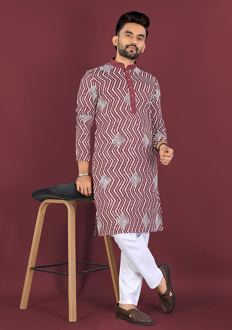 Rama Blue Embroidered Silk Kurta Set For Men - Indya