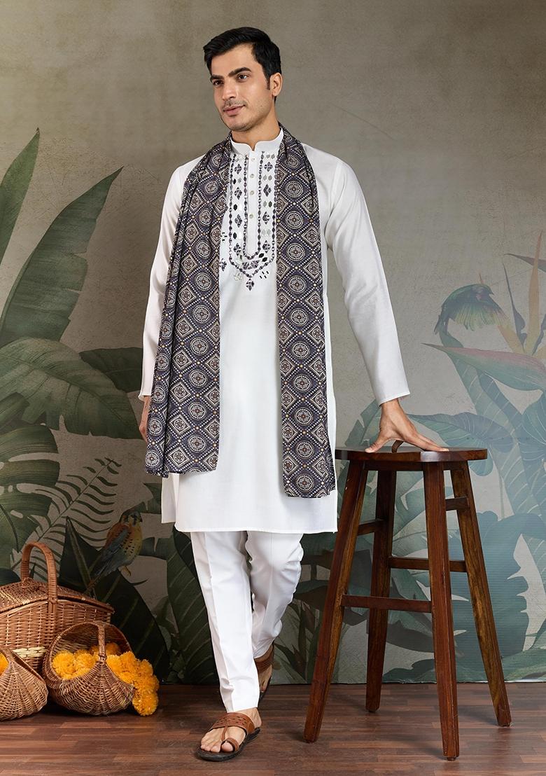 Maroon Embellished Cotton Kurta Set For Men - Indya