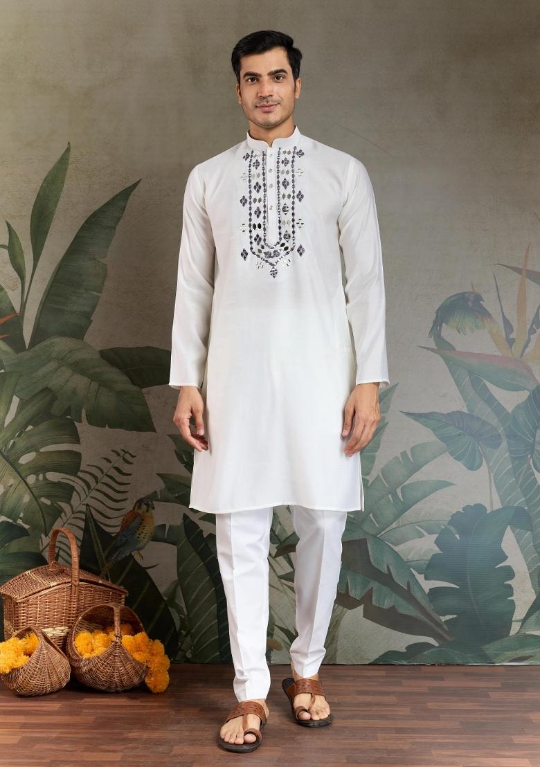 Maroon Embellished Cotton Kurta Set For Men - Indya