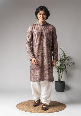 Multi Color Embroidered Viscose Kurta For Men