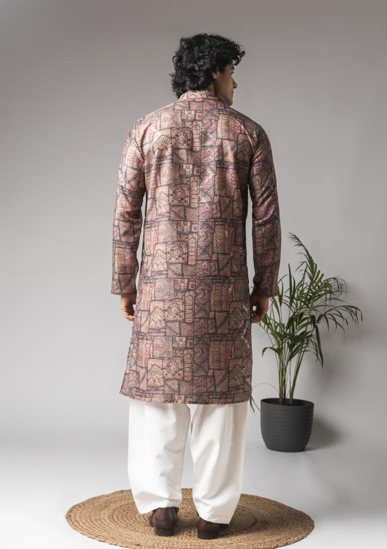 Multi Color Embroidered Viscose Kurta For Men