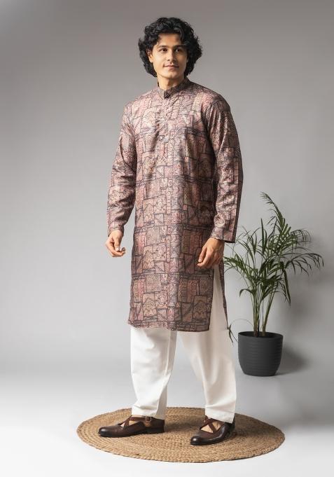 Multi Color Embroidered Viscose Kurta For Men