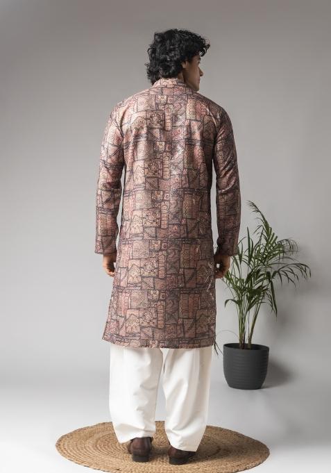 Multi Color Embroidered Viscose Kurta For Men