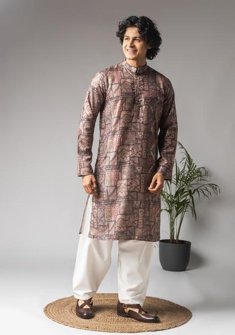 Multi Color Embroidered Viscose Kurta For Men