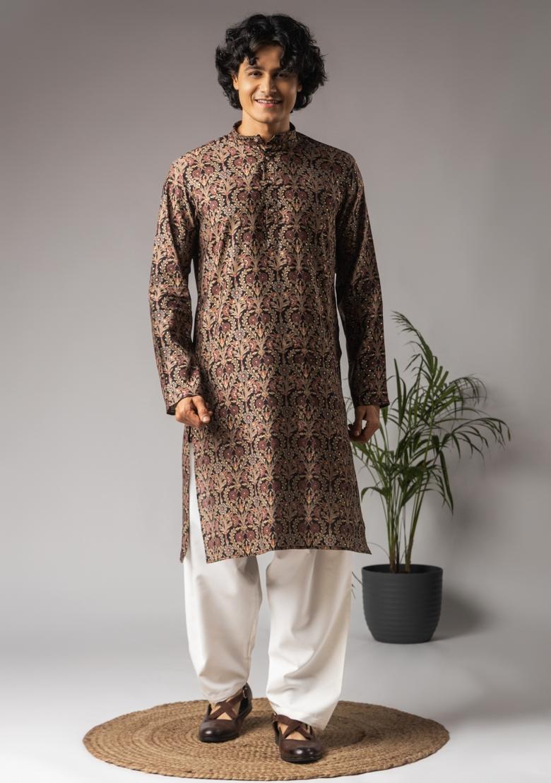 Multi Color Printed Modal Kurta For Men