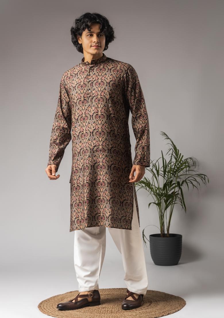 Multi Color Printed Modal Kurta For Men