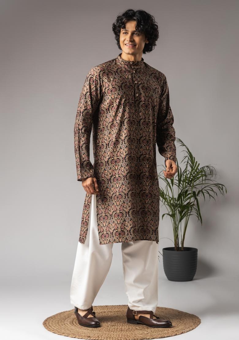 Multi Color Printed Modal Kurta For Men