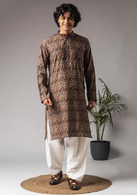 Multi Color Printed Modal Kurta For Men