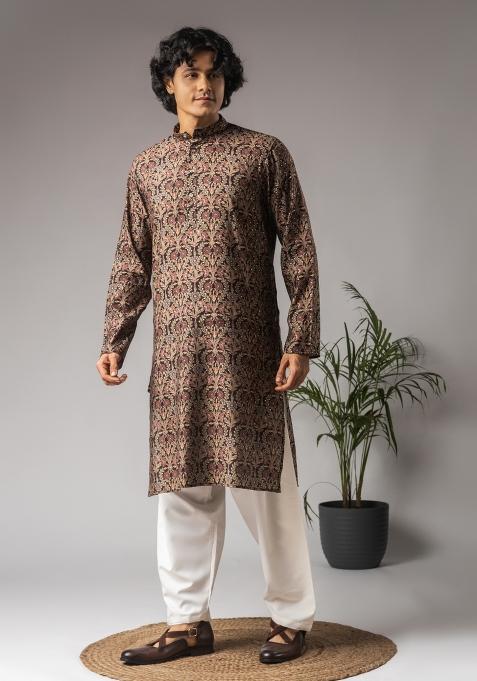 Multi Color Printed Modal Kurta For Men
