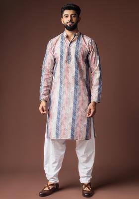 Multi Color Printed Linen Kurta For Men