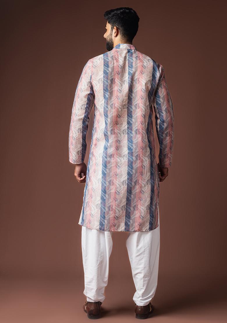 Multi Color Printed Linen Kurta For Men