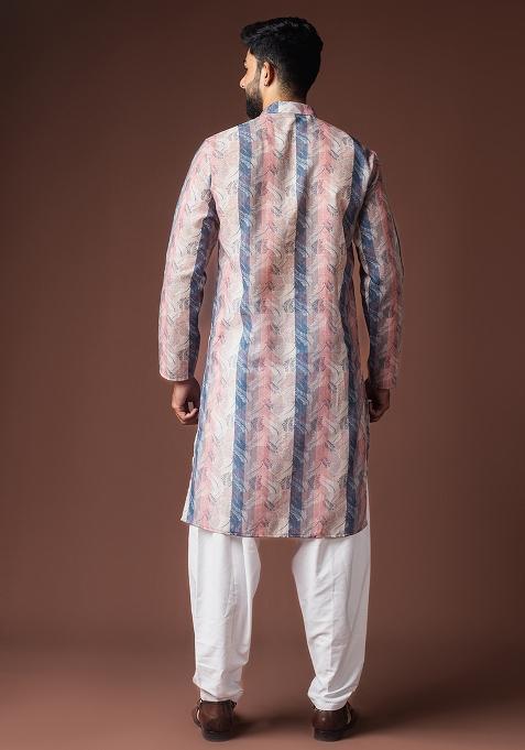 Multi Color Printed Linen Kurta For Men
