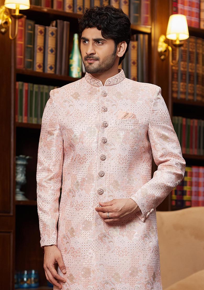 Onion Embroidered Jacquard Kurta Set For Men - Indya