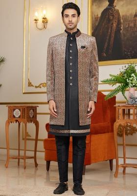 Shaded Onion Embroidered Art Silk Kurta Set For Men