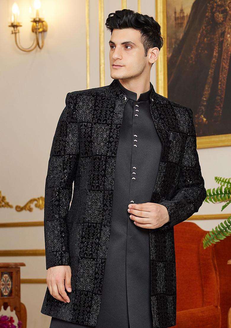 Shaded Yellow Embroidered Art Silk Kurta Set For Men