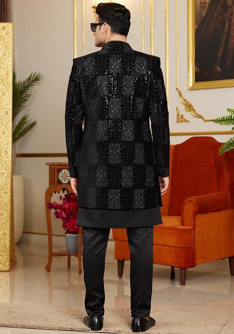 Shaded Yellow Embroidered Art Silk Kurta Set For Men