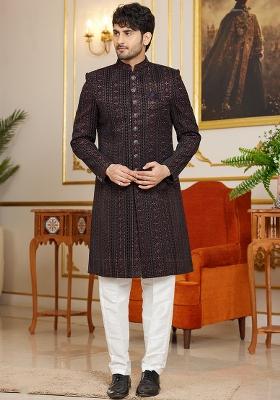 Shaded Onion Embroidered Art Silk Kurta Set For Men