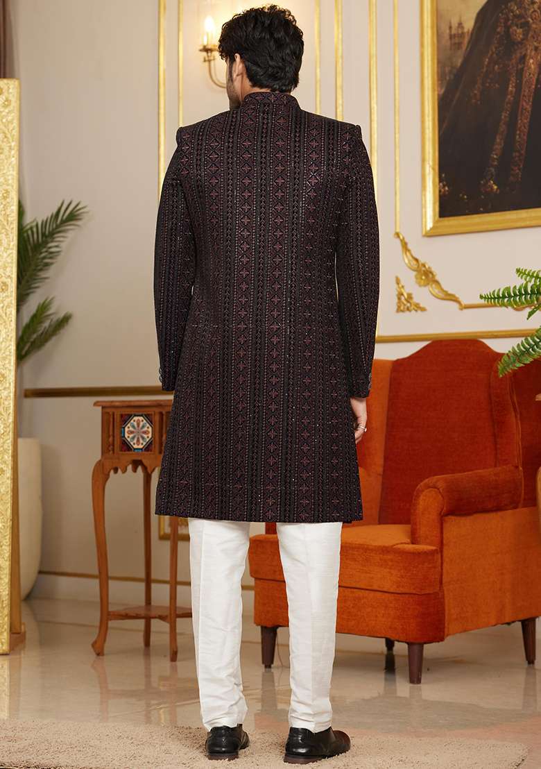 Shaded Onion Embroidered Art Silk Kurta Set For Men - Indya