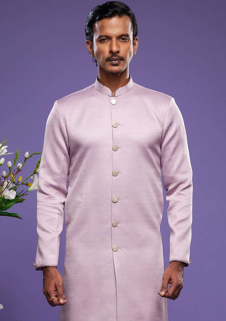 Onion Embroidered Art Silk Kurta Set For Men - Indya