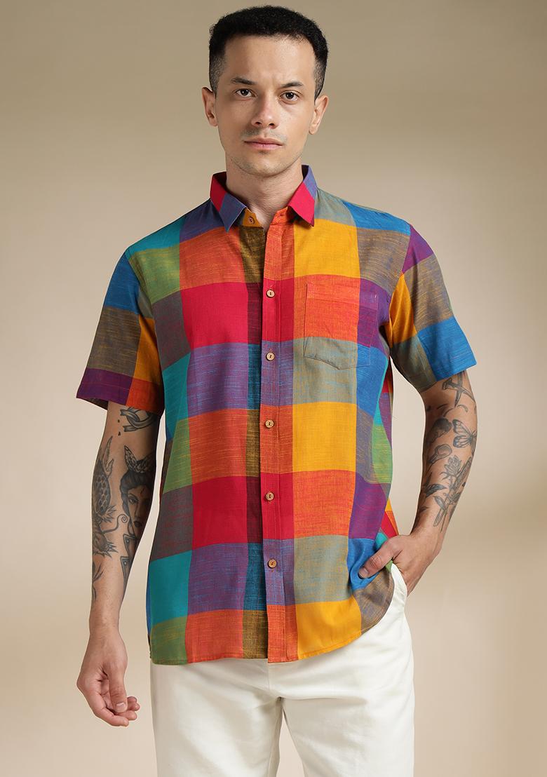 Multi Color Checkered Cotton Shirt For Men