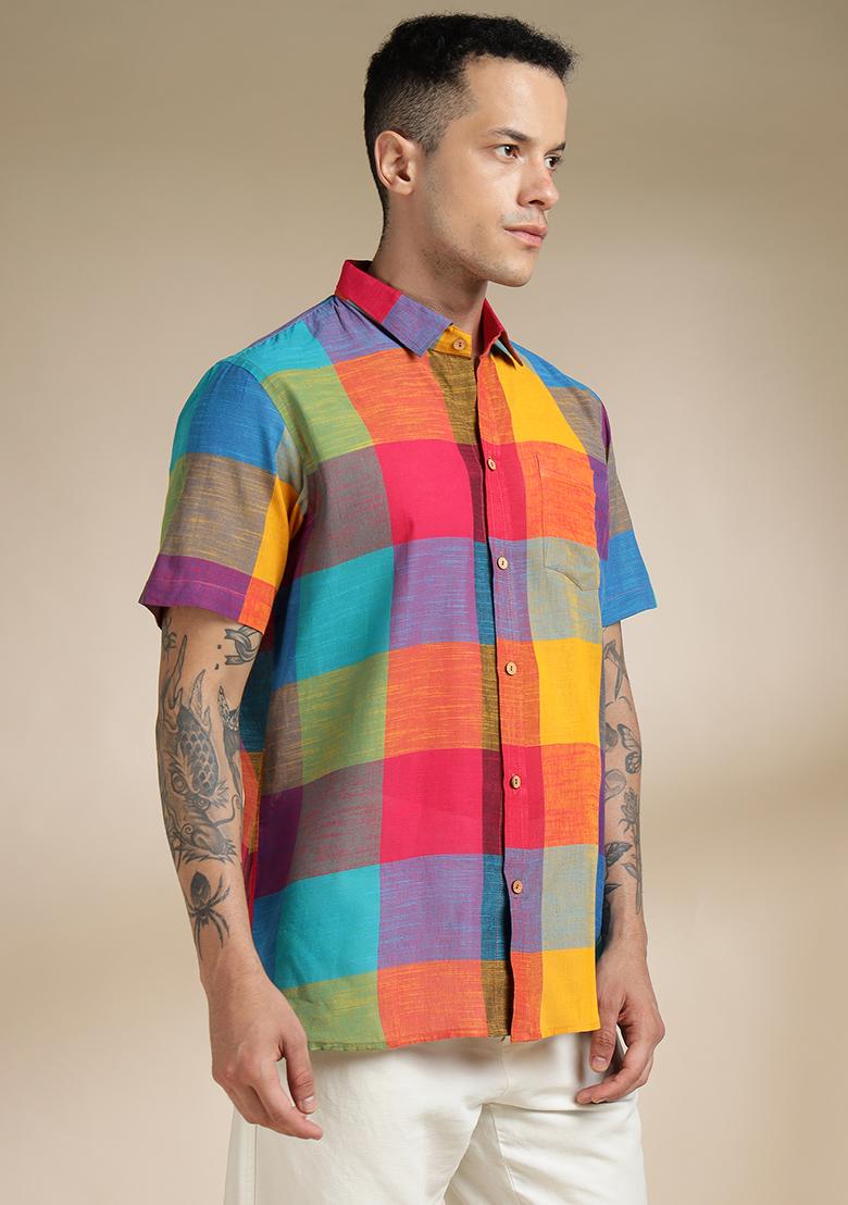 Multi Color Checkered Cotton Shirt For Men