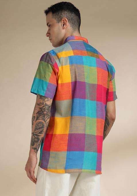 Multi Color Checkered Cotton Shirt For Men