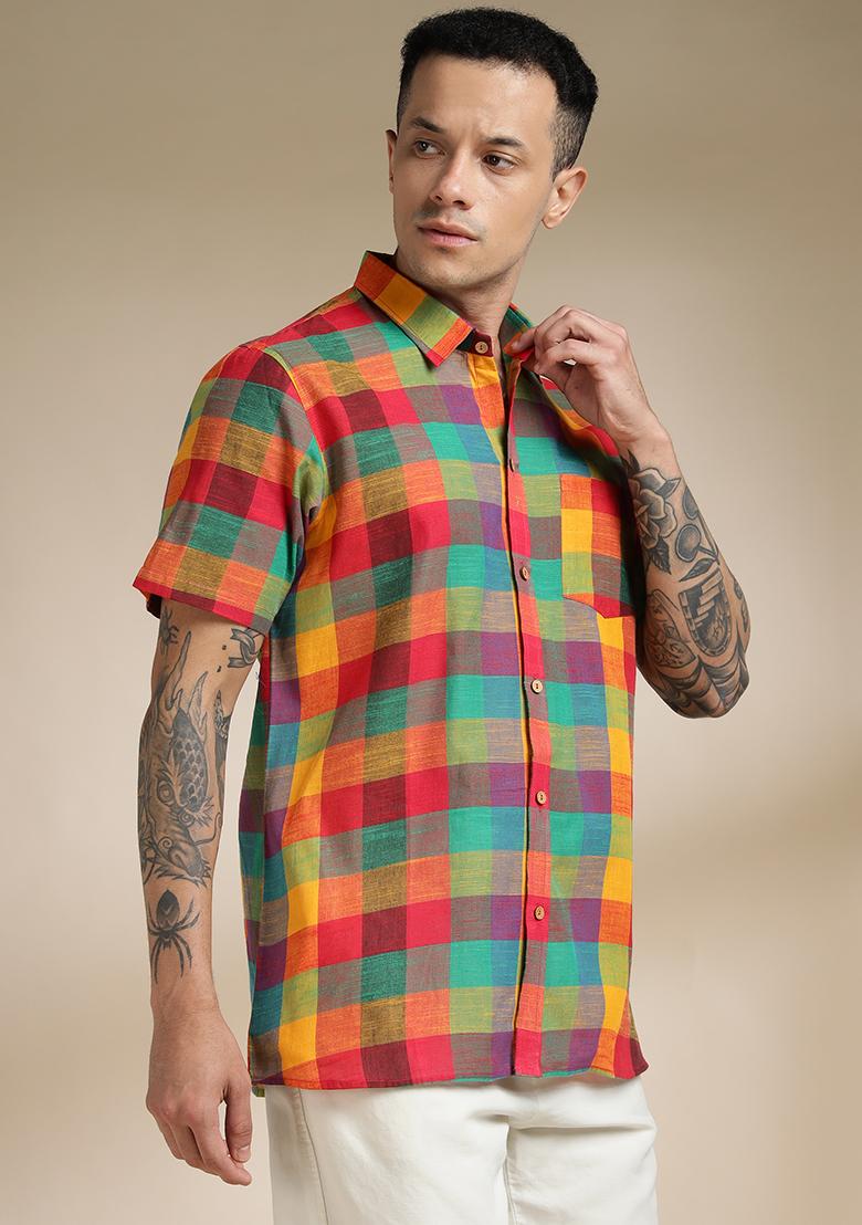 Multi Color Checkered Cotton Shirt For Men