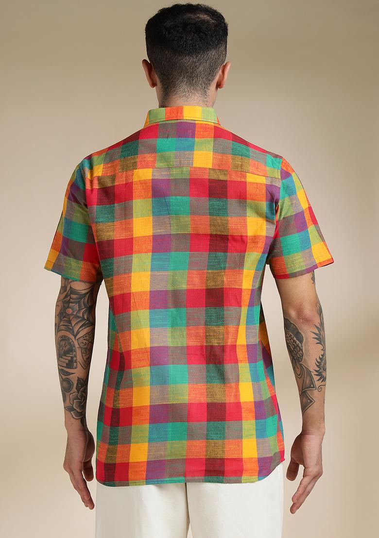 Multi Color Checkered Cotton Shirt For Men