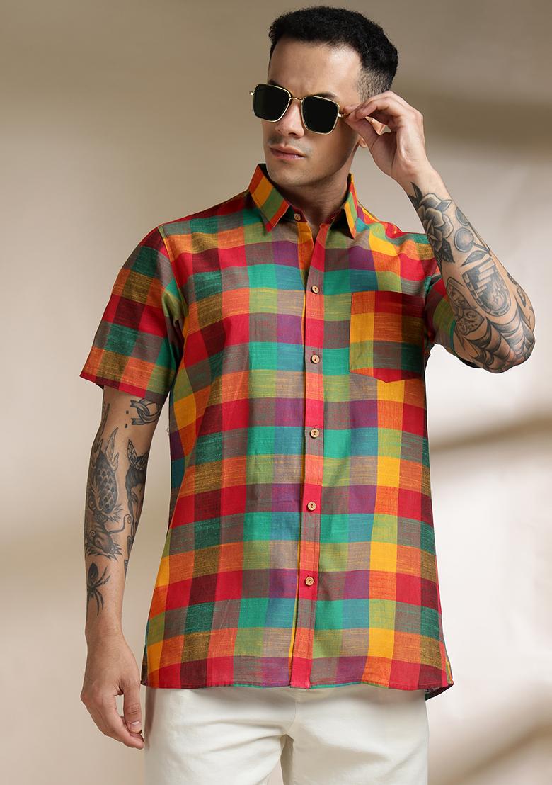 Multi Color Checkered Cotton Shirt For Men