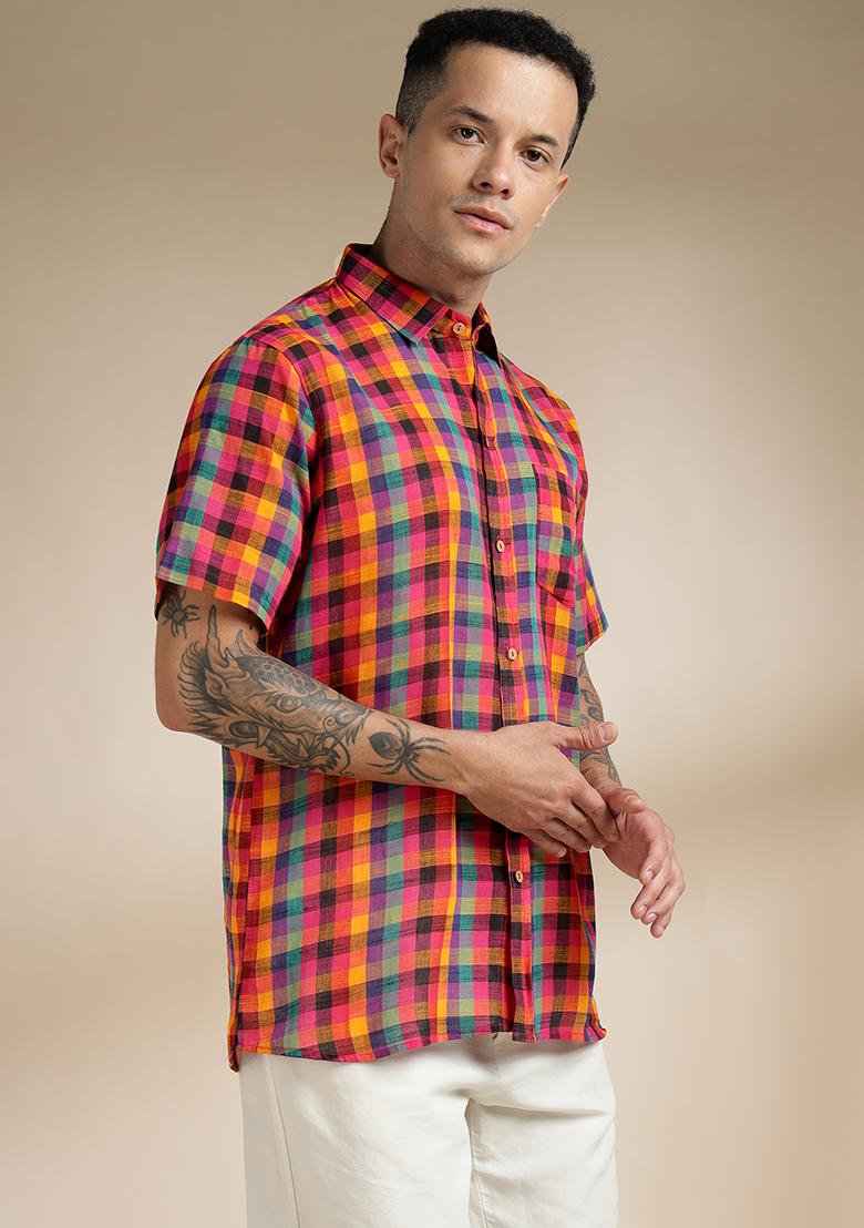 Multi Color Checkered Cotton Shirt For Men - Indya